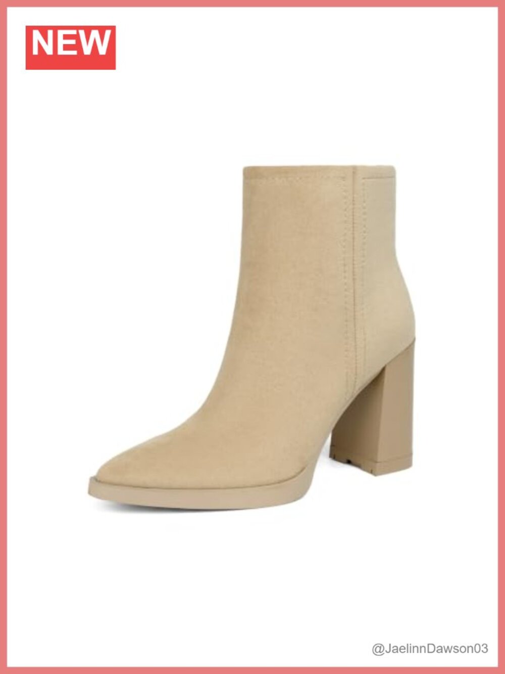 Faux Suede Pointed Toe Ankle Booties Chunky Block Heel Side Zip Women's